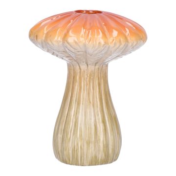 Vase décoratif en céramique PULCHERIA, en forme de champignon, rainures, orange-beige, 13cm Ø10cm