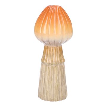 Vase décoratif RADOMILA, céramique, en forme de champignon, rainures, orange-beige, 18cm, Ø7,4cm