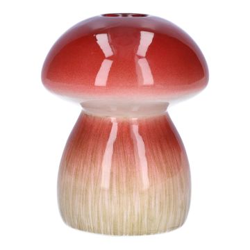 Vase à fleurs, en forme de champignon REFELINDE, céramique, rouge-beige, 12cm, Ø9,5cm