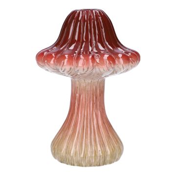 Vase en céramique RICHLINDE, amanite tue-mouche, rainures, rouge foncé-beige, 21cm, Ø15cm