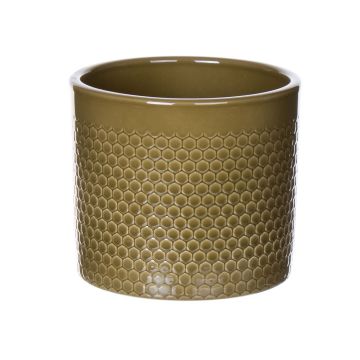 Cache-pot CINZIA en céramique, motif à pois, kaki, 12,3cm, Ø13,5cm