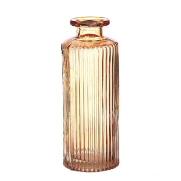 Vase bouteille EMANUELA en verre, motif de rainures, taupe-transparent, 13,2cm, Ø5,2cm