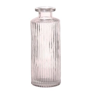 Vase bouteille EMANUELA en verre, motif de rainures, transparent, 13,2cm, Ø5,2cm