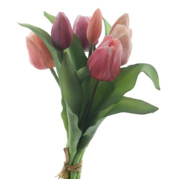 Bouquet de tulipes décoratives LONA, rose-fuchsia-crème, 30cm, Ø20cm