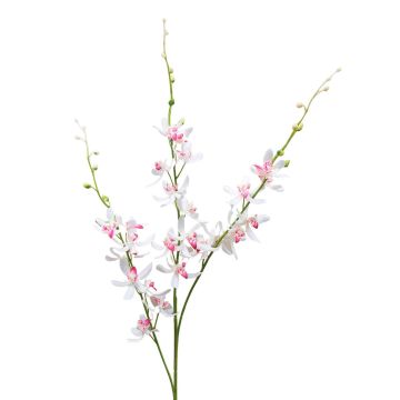 Branche florale artificielle Orchidée Cymbidium MONDEGO, blanc-fuchsia, 95cm