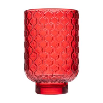 Petit photophore LOIDA en verre, motif hexagonal, rouge-transparent, 13cm, Ø8,5cm