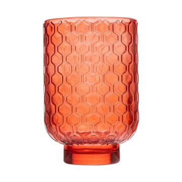 Petit photophore LOIDA en verre, motif hexagonal, orange-transparent, 13cm, Ø8,5cm