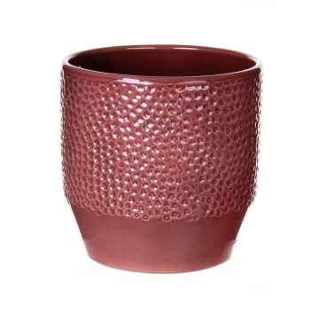 Pot de fleurs BIHAM, céramique, motif martelé, rouge merlot, 16cm, Ø17,5cm