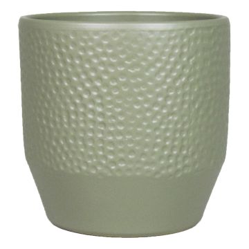 Pot de fleurs BIHAM, céramique, motif martelé, vert olive mat, 13,2cm, Ø13,5cm