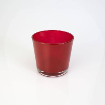 Petit Vase / Porte-bougie ALENA en verre, rouge, 10,5cm, Ø11,5cm
