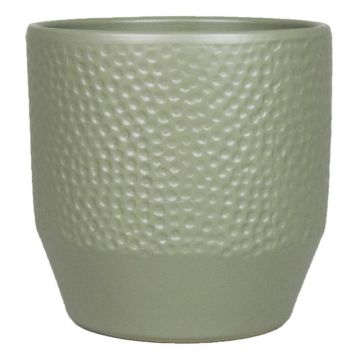 Pot de fleurs BIHAM, céramique, motif martelé, vert olive mat, 16cm, Ø17,5cm