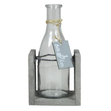 Bouteille en verre ANYA avec support en bois, transparent, 10x8x20cm