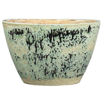 Cache-pot ovale en céramique GIORGOS avec motif, vert-crème, 32x14x22cm