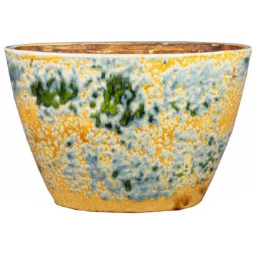 Cache-pot ovale en céramique GIORGOS avec motif, ocre-vert-bleu, 32x14x22cm