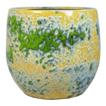 Cache-pot en céramique GIORGOS avec motif, ocre-vert-bleu, 21cm, Ø23cm