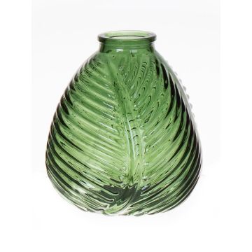 Vase bouteille NELLOMIO avec structure de feuille, verre, vert-transparent, 13cm, Ø12cm