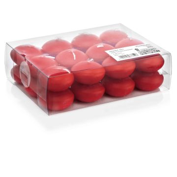 Lot de 24 bougies flottantes / bougies chauffe-plat ORNELLA, rouge, 2,8cm, Ø4,5cm, 4h