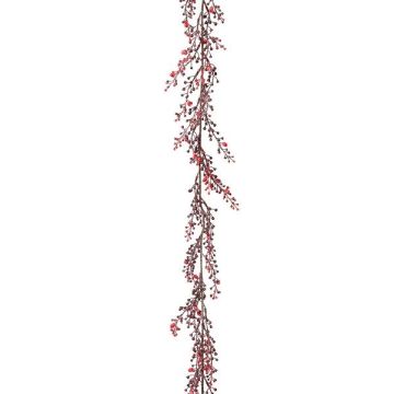 Guirlande décorative de pyracantha ZENFIR, givré, baies, rouge, 185cm