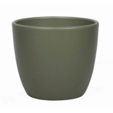 Pot de fleurs TEHERAN BASAR, céramique, vert olive mat, 17cm, Ø19,5cm