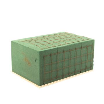 Ökodur Brique de mousse florale pour fleurs de deuil VESDO avec grille métallique, poignée prise, support en bois naturel, vert, 23x15,5x11cm