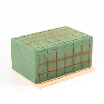 Ökodur Brique de mousse florale pour fleurs de deuil VESDO avec grille métallique, poignée prise, support en bois naturel, vert, 17x11x8,5cm