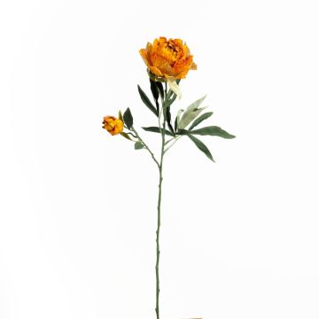 Branche fleurie en plastique Pivoine GALENE, collection écologique, orange-jaune, 65cm, Ø10cm